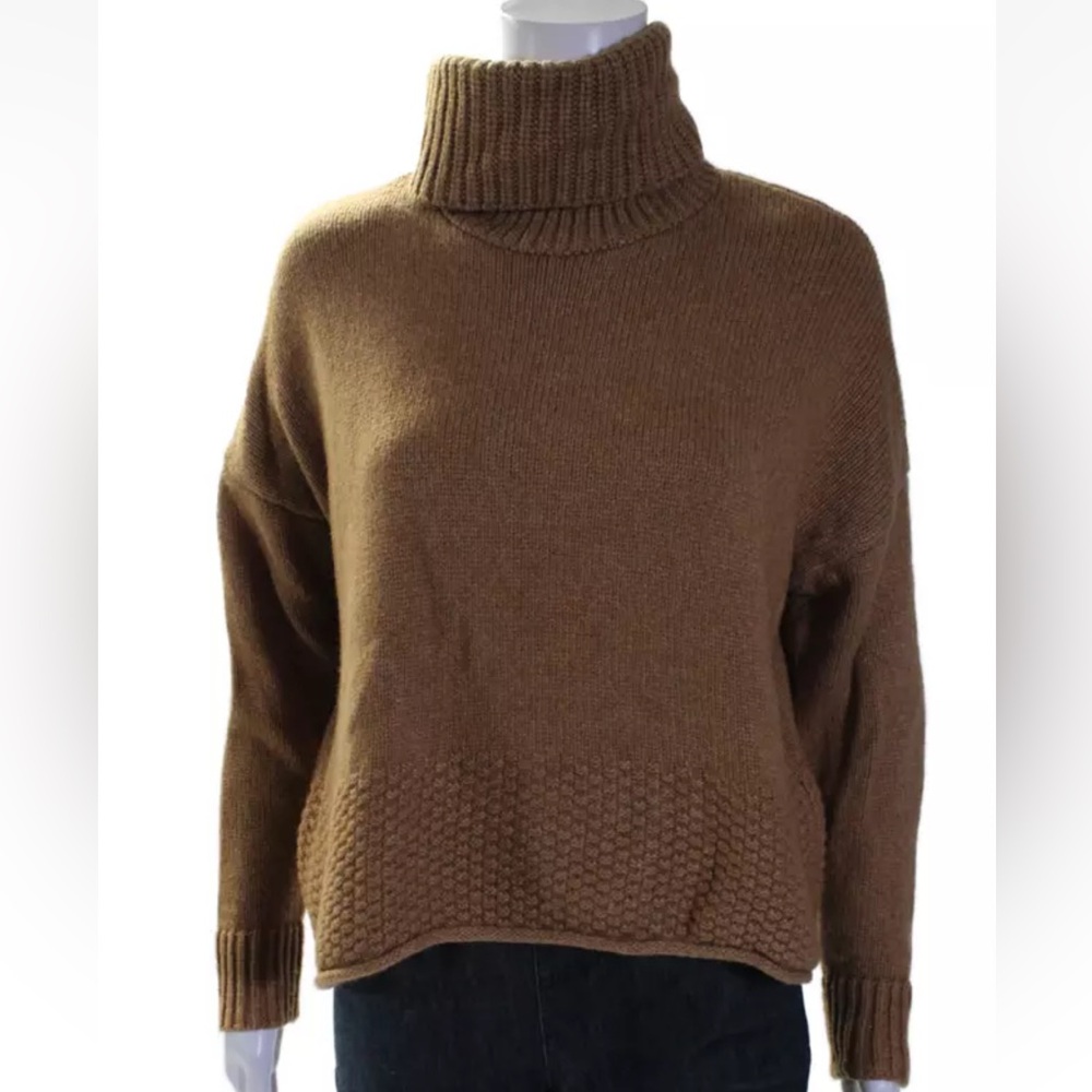 Madewell Womens Fold Down Turtleneck Knitted Textured Sweater Brown Size S